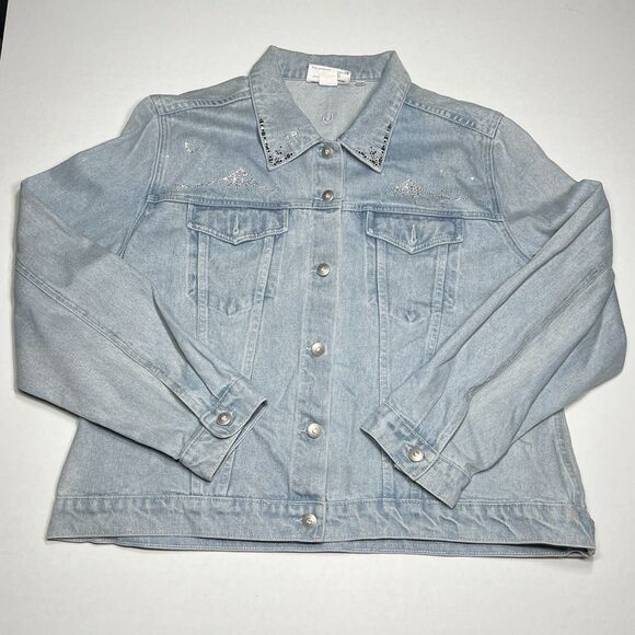 Jackets & Blazers - Vintage 90's Y2K Christine Alexander Denim Bling Jacket Women's 2XL Light Wash
